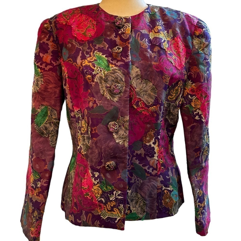 Vintage Albert Nipon for Talbots Bright Multicolor Abstract Floral Jacket